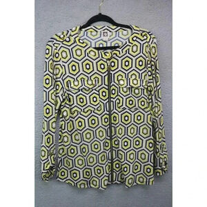 Ann Klein Full Zip Geometric Roll-Tab Sleeves Silky Top-Size Large